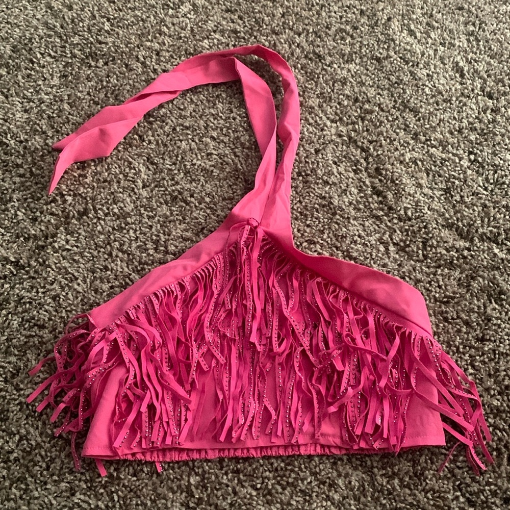 Hot pink halter top sequin fringe